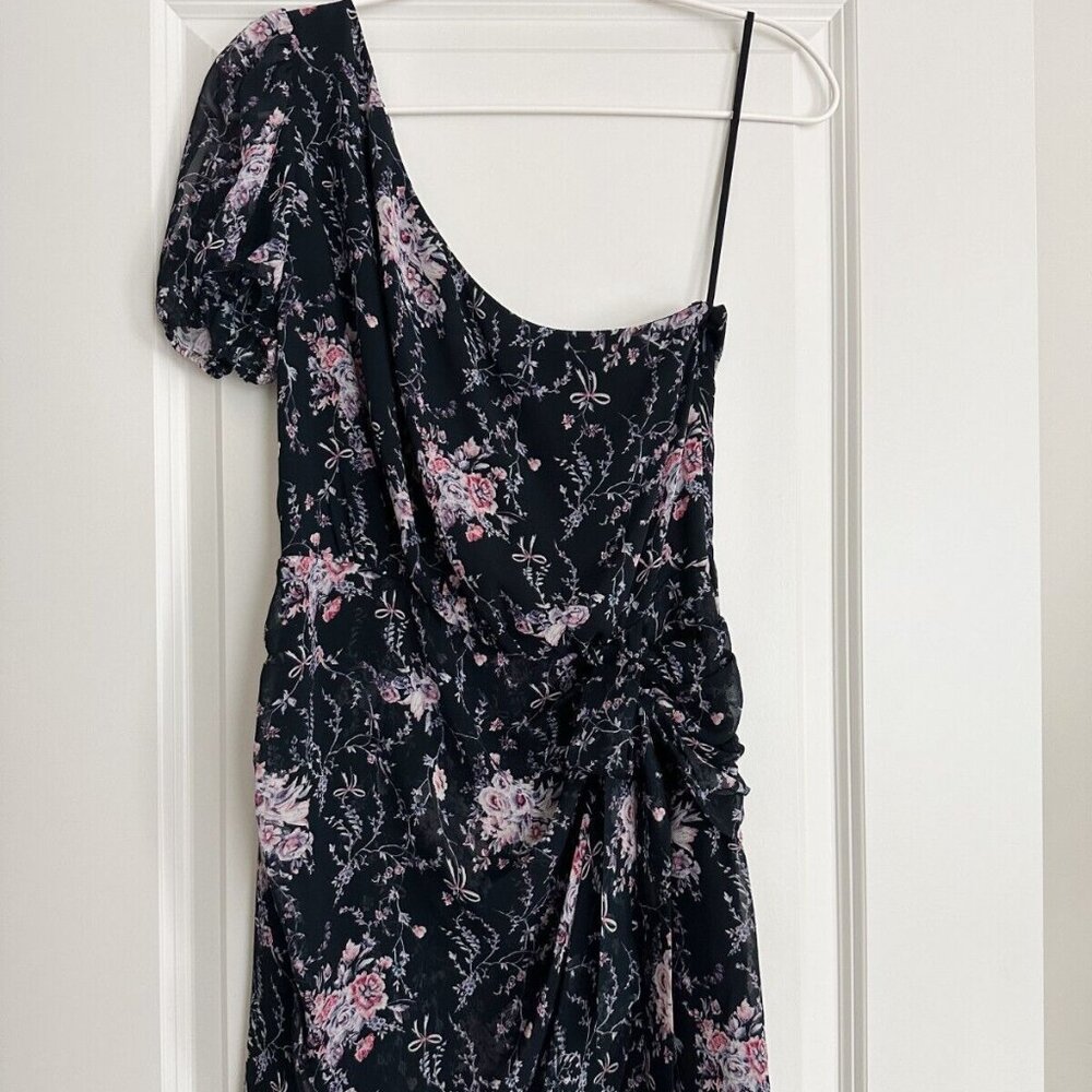 NWT LOVESHACKFANCY Peyton Floral Silk One Shoulder Dress Navy Cosmos Size M
